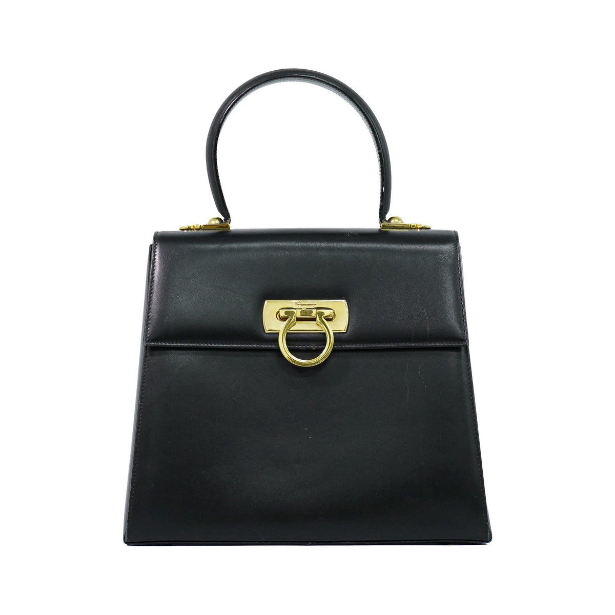 Salvatore Ferragamo Convertible Top Handle Leather, Black, Leather, Handbag