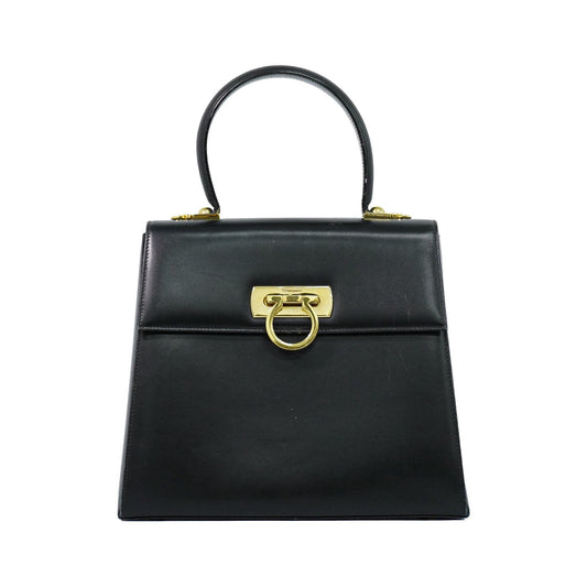 Salvatore Ferragamo Convertible Top Handle Leather, Black, Leather, Handbag