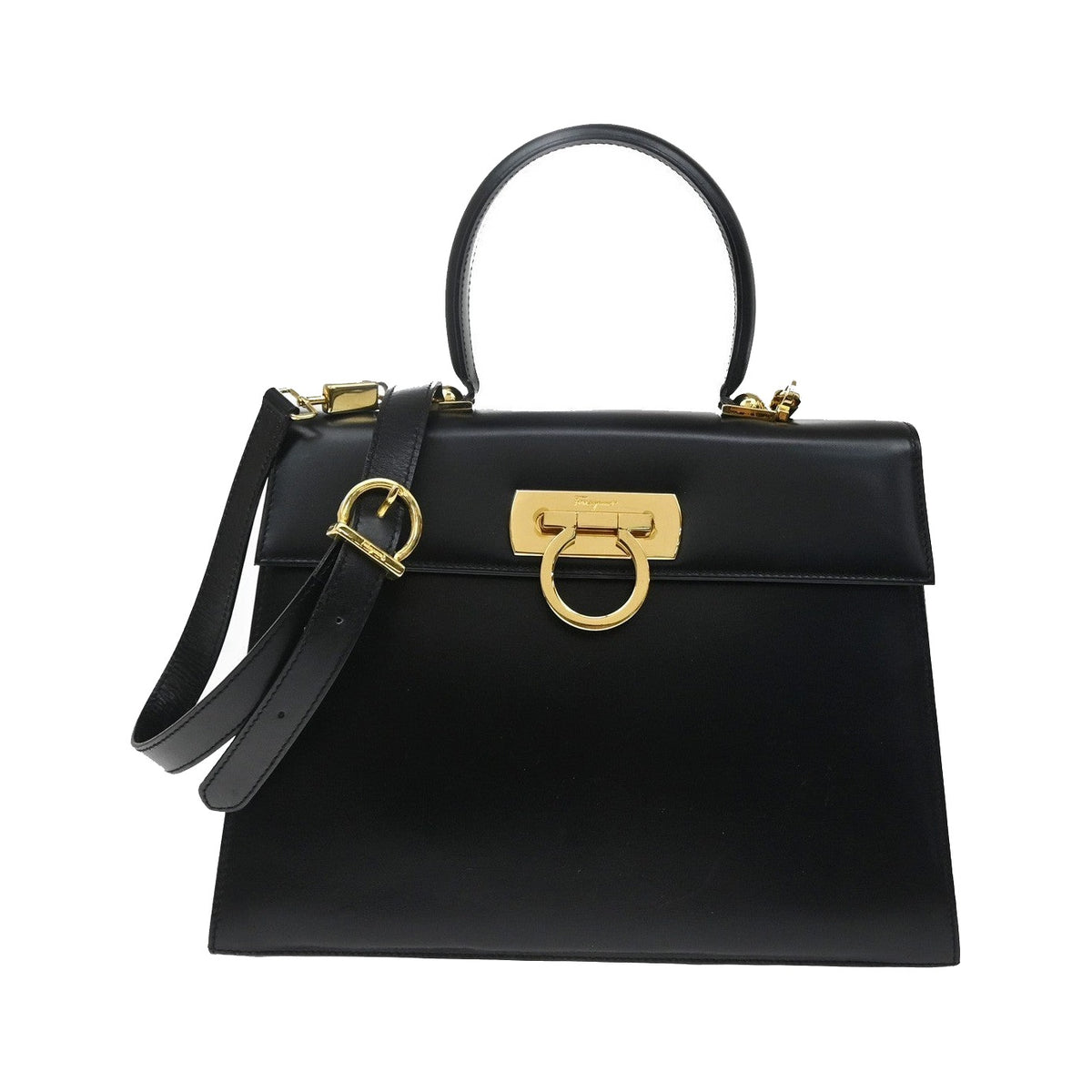 Salvatore Ferragamo Convertible Top Handle Leather, Black, Leather, Handbag