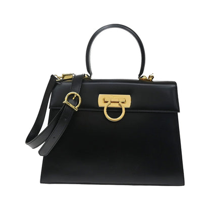 Salvatore Ferragamo Convertible Top Handle Leather, Black, Leather, Handbag