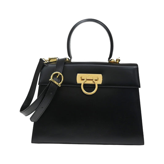 Salvatore Ferragamo Convertible Top Handle Leather, Black, Leather, Handbag