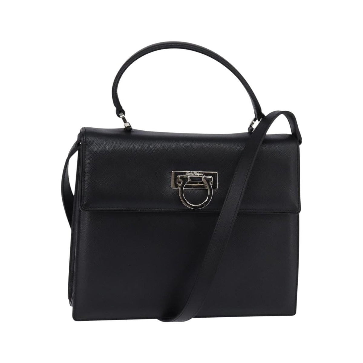 Salvatore Ferragamo Convertible Top Handle Leather, Black, Leather, Handbag