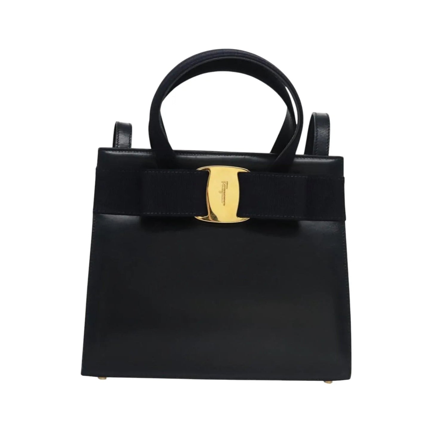 Salvatore Ferragamo Convertible Vara Bow Tote Leather, Navy, Leather, Handbag