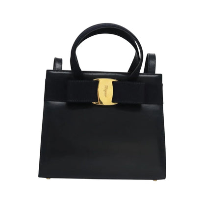 Salvatore Ferragamo Convertible Vara Bow Tote Leather, Navy, Leather, Handbag