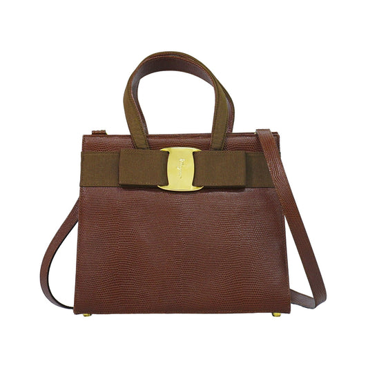 Salvatore Ferragamo Convertible Vara Bow Tote Leather, Brown, Leather, Handbag