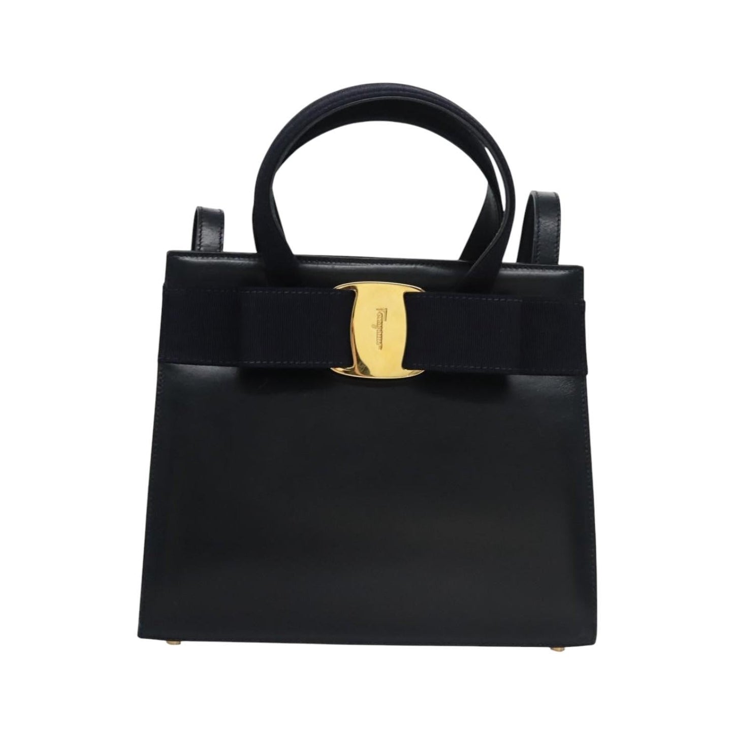 Salvatore Ferragamo Convertible Vara Bow Tote Leather, Navy, Leather, Handbag