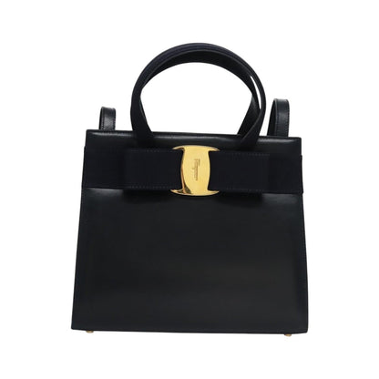Salvatore Ferragamo Convertible Vara Bow Tote Leather, Navy, Leather, Handbag