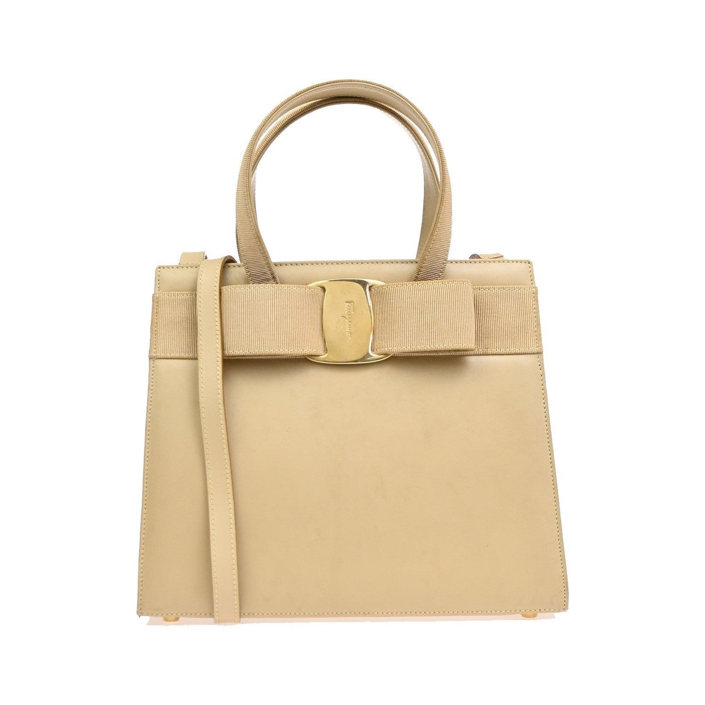 Salvatore Ferragamo Convertible Vara Bow Tote Leather, Beige, Leather, Handbag