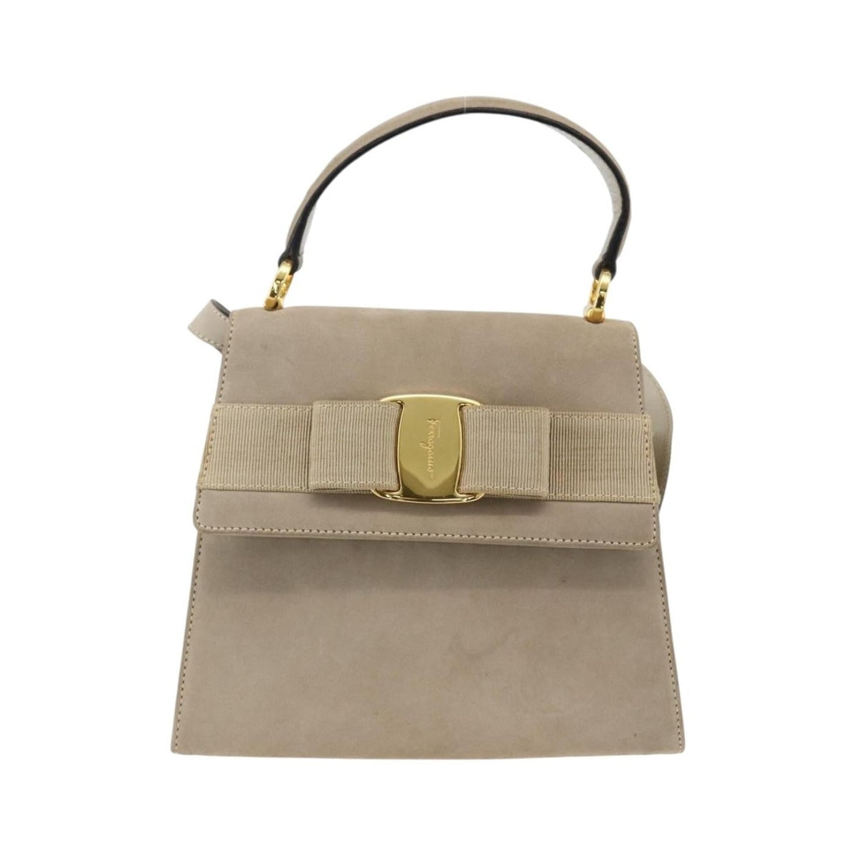 Salvatore Ferragamo Convertible Vara Bow Tote Suede, Beige, Suede, Handbag