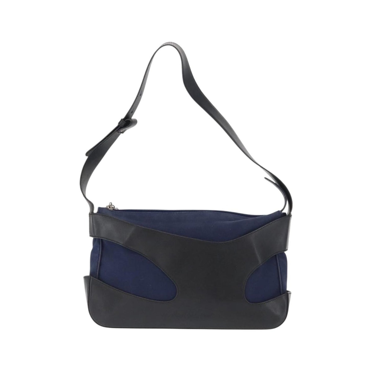 Salvatore Ferragamo Cut Out Leather and Canvas, Navy, Canvas, Shoulder Bag