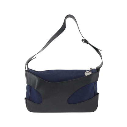 Salvatore Ferragamo Cut Out Leather and Canvas, Navy, Canvas, Shoulder Bag