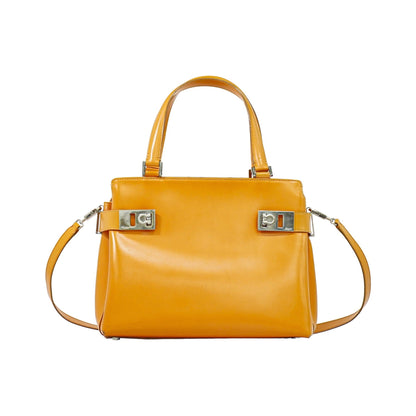 Salvatore Ferragamo Double Gancini Side Buckle Leather, Orange, Leather, Tote Bag