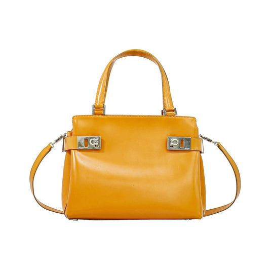 Salvatore Ferragamo Double Gancini Side Buckle Leather, Orange, Leather, Tote Bag