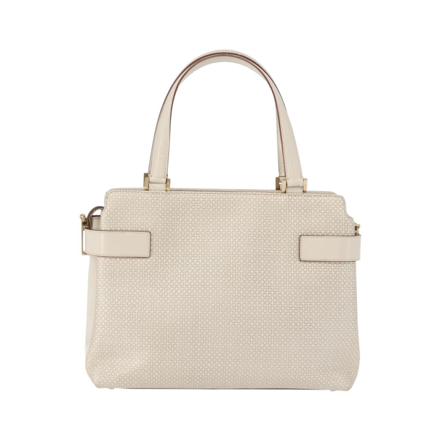 Salvatore Ferragamo Double Gancini Side Buckle Tote Leather, Beige, Leather, Handbag