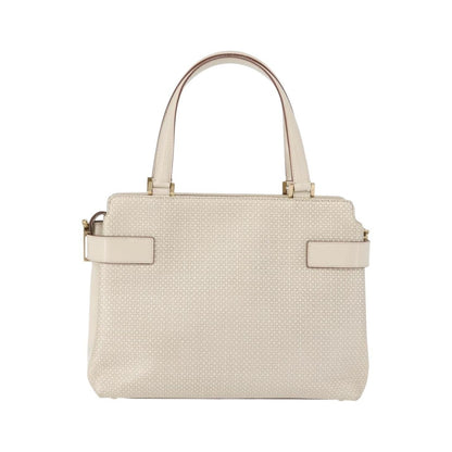 Salvatore Ferragamo Double Gancini Side Buckle Tote Leather, Beige, Leather, Handbag