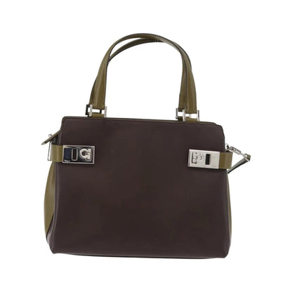 Salvatore Ferragamo Double Gancini Side Buckle Tote Patent Leather, Brown, Patent Leather, Handbag
