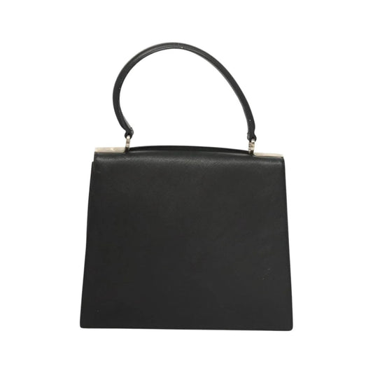 Salvatore Ferragamo Double Gancini Top Handle Saffiano Leather, Black, Leather, Handbag