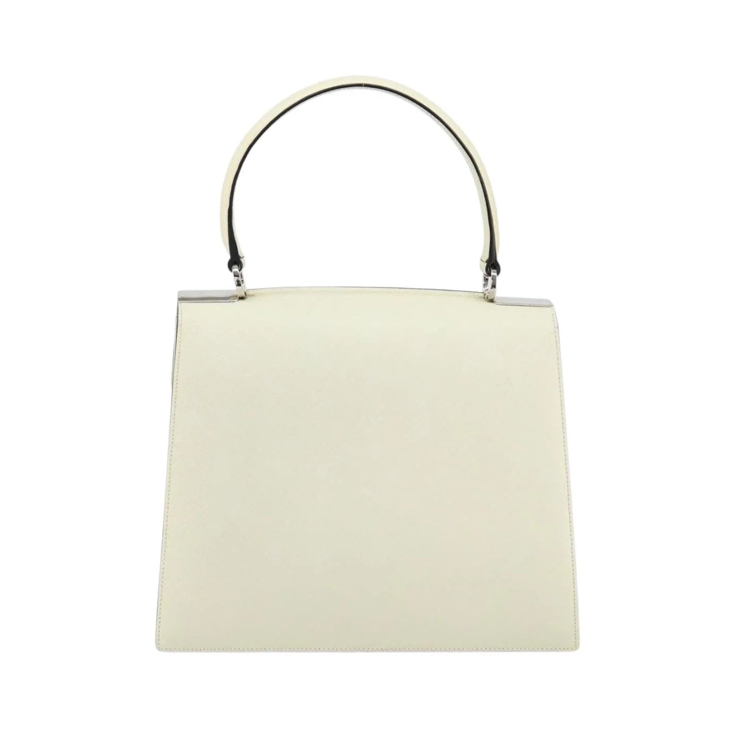 Salvatore Ferragamo Double Gancini Top Handle Saffiano Leather, White, Leather, Handbag
