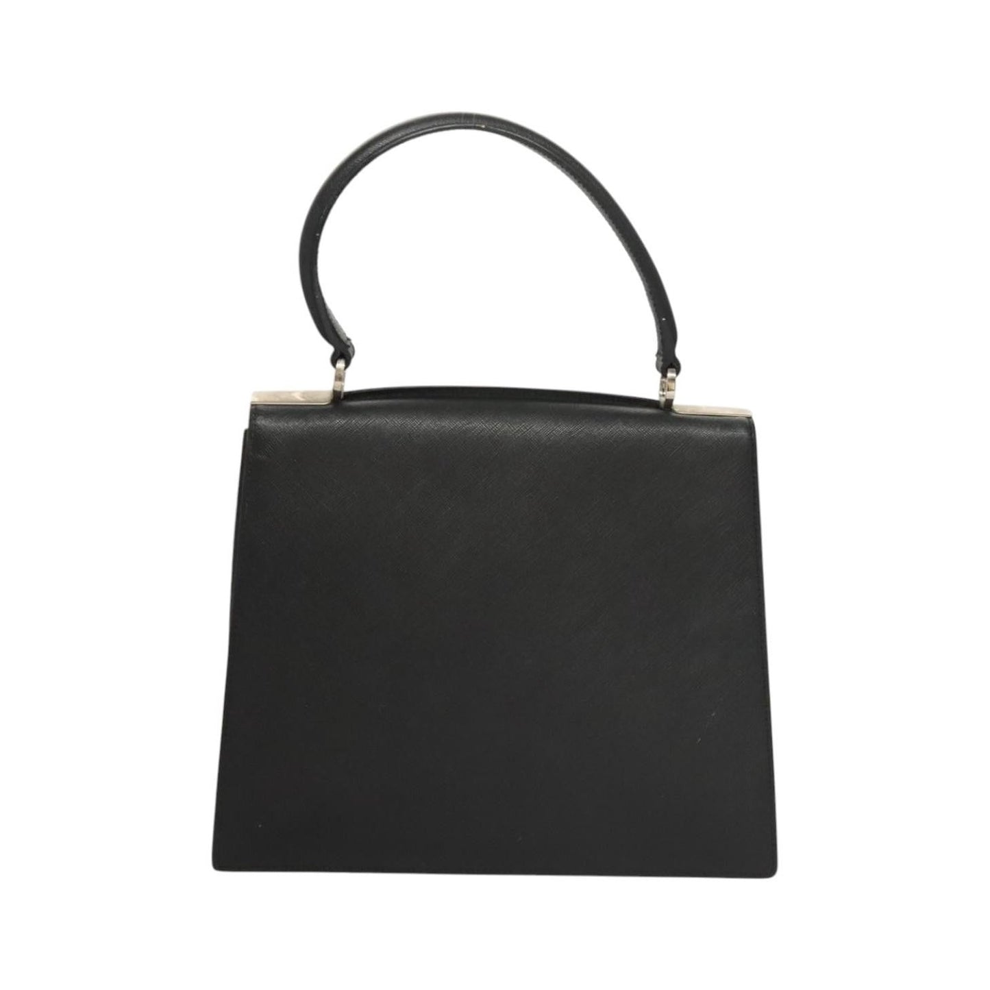 Salvatore Ferragamo Double Gancini Top Handle Saffiano Leather, Black, Leather, Handbag
