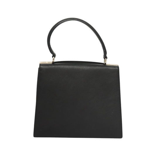 Salvatore Ferragamo Double Gancini Top Handle Saffiano Leather, Black, Leather, Handbag