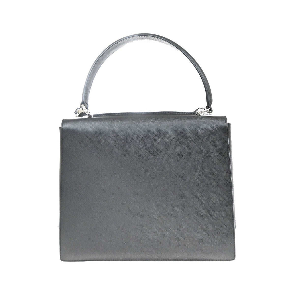 Salvatore Ferragamo Double Gancini Top Handle Saffiano Leather, Black, Leather, Handbag