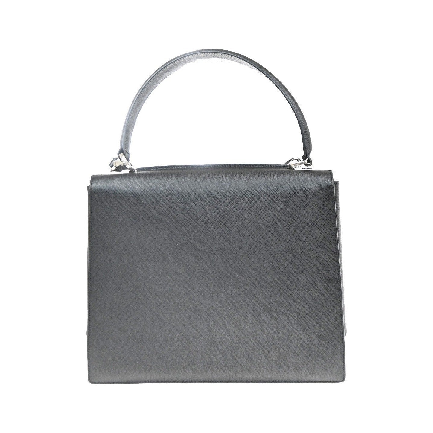 Salvatore Ferragamo Double Gancini Top Handle Saffiano Leather, Black, Leather, Handbag