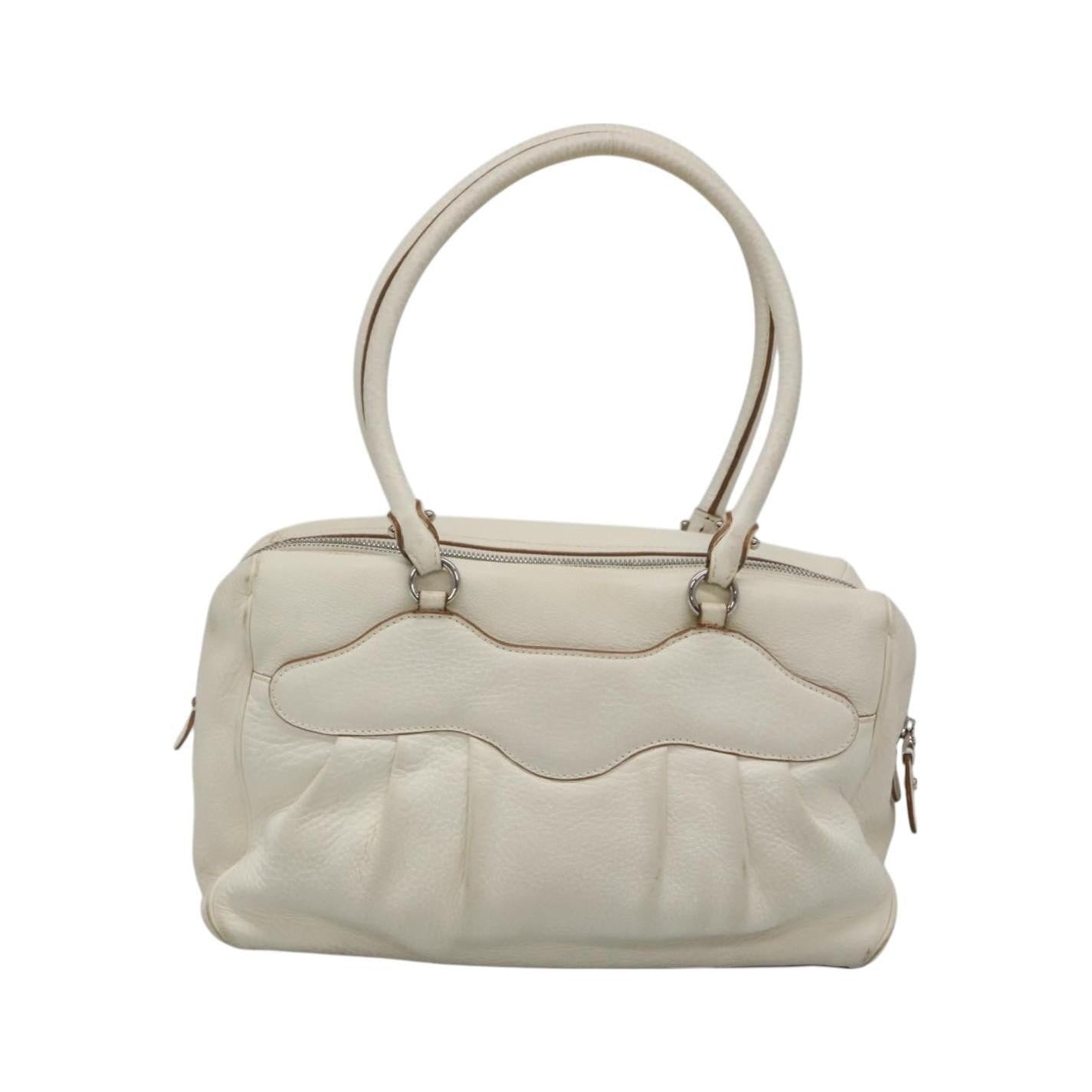 Salvatore Ferragamo Gancini Buckle Leather, White, Leather, Shoulder Bag