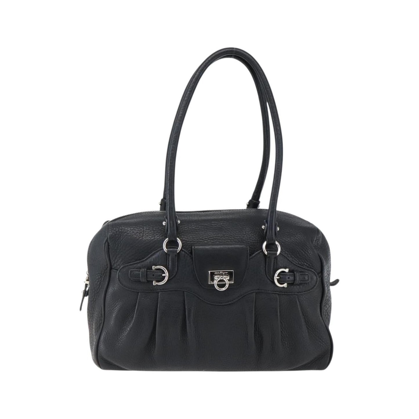 Salvatore Ferragamo Gancini Buckle Leather, Black, Leather, Shoulder Bag
