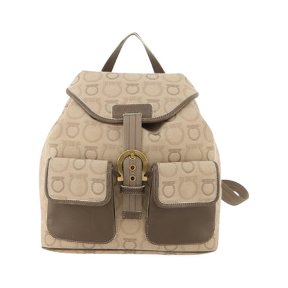 Salvatore Ferragamo Gancini Canvas, Beige, Canvas, Backpack