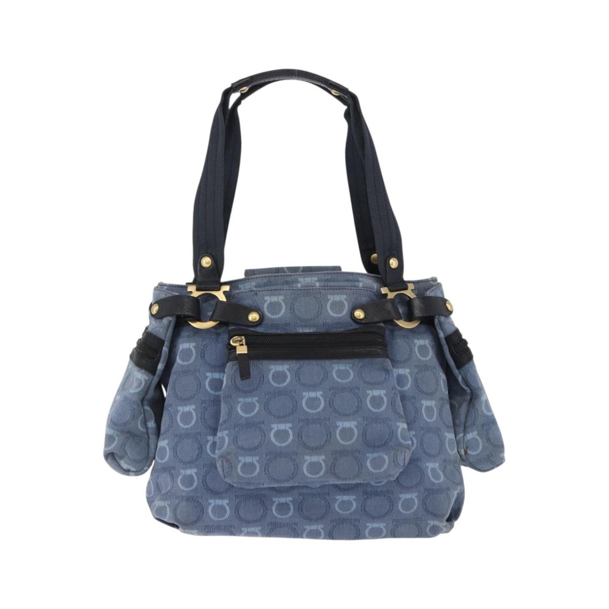 Salvatore Ferragamo Gancini Canvas, Navy, Canvas, Crossbody Bag