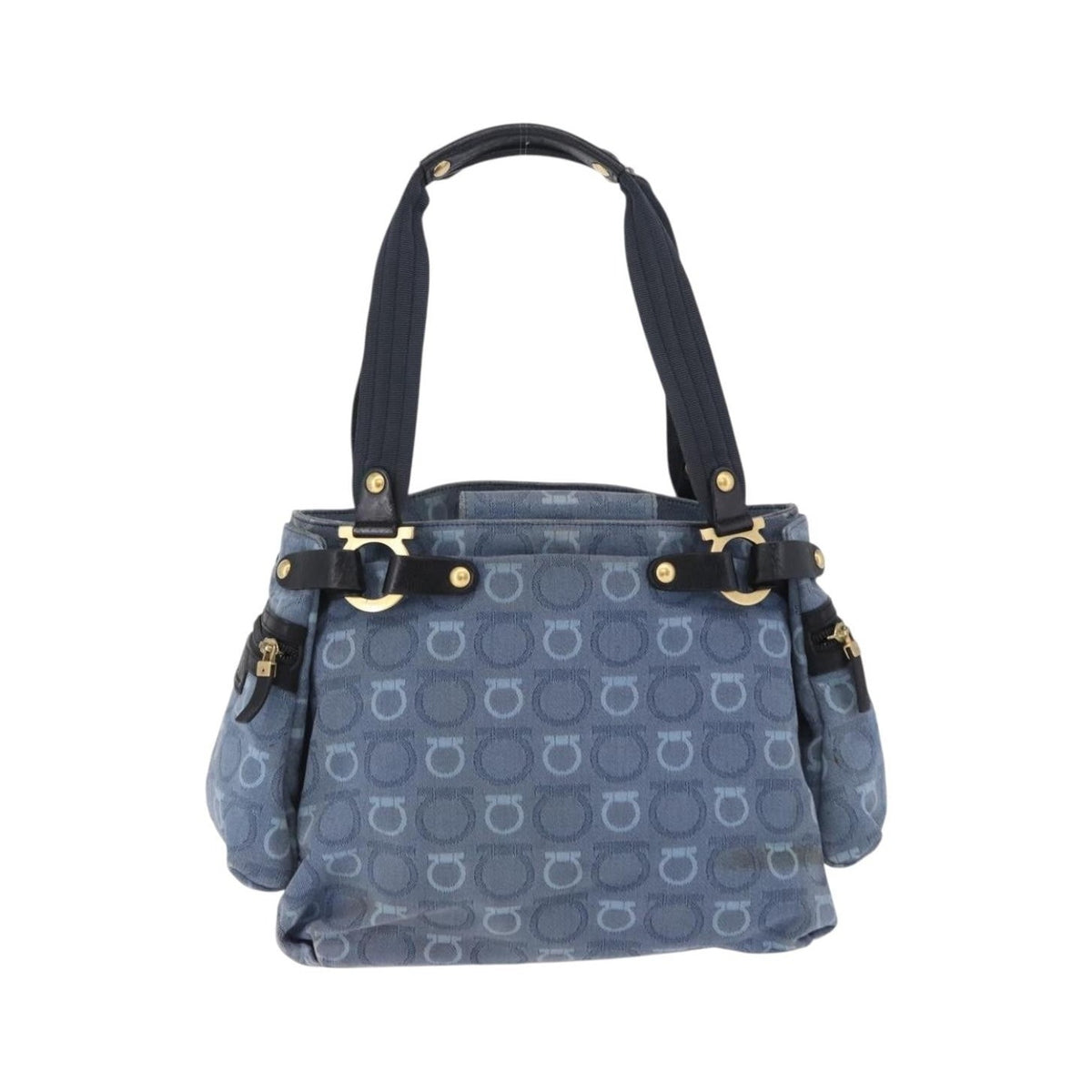 Salvatore Ferragamo Gancini Canvas, Navy, Canvas, Crossbody Bag