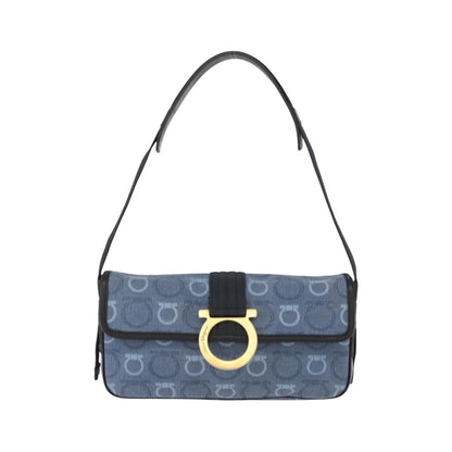 Salvatore Ferragamo Gancini Canvas, Navy, Canvas, Shoulder Bag