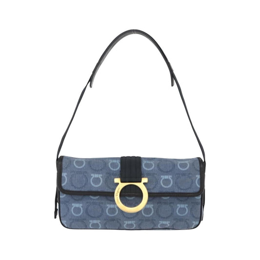 Salvatore Ferragamo Gancini Canvas, Navy, Canvas, Shoulder Bag