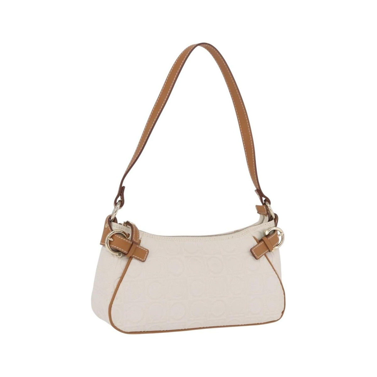 Salvatore Ferragamo Gancini Canvas and Leather, White, Canvas, Clutch