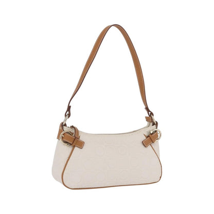 Salvatore Ferragamo Gancini Canvas and Leather, White, Canvas, Clutch