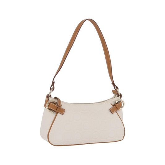 Salvatore Ferragamo Gancini Canvas and Leather, White, Canvas, Clutch