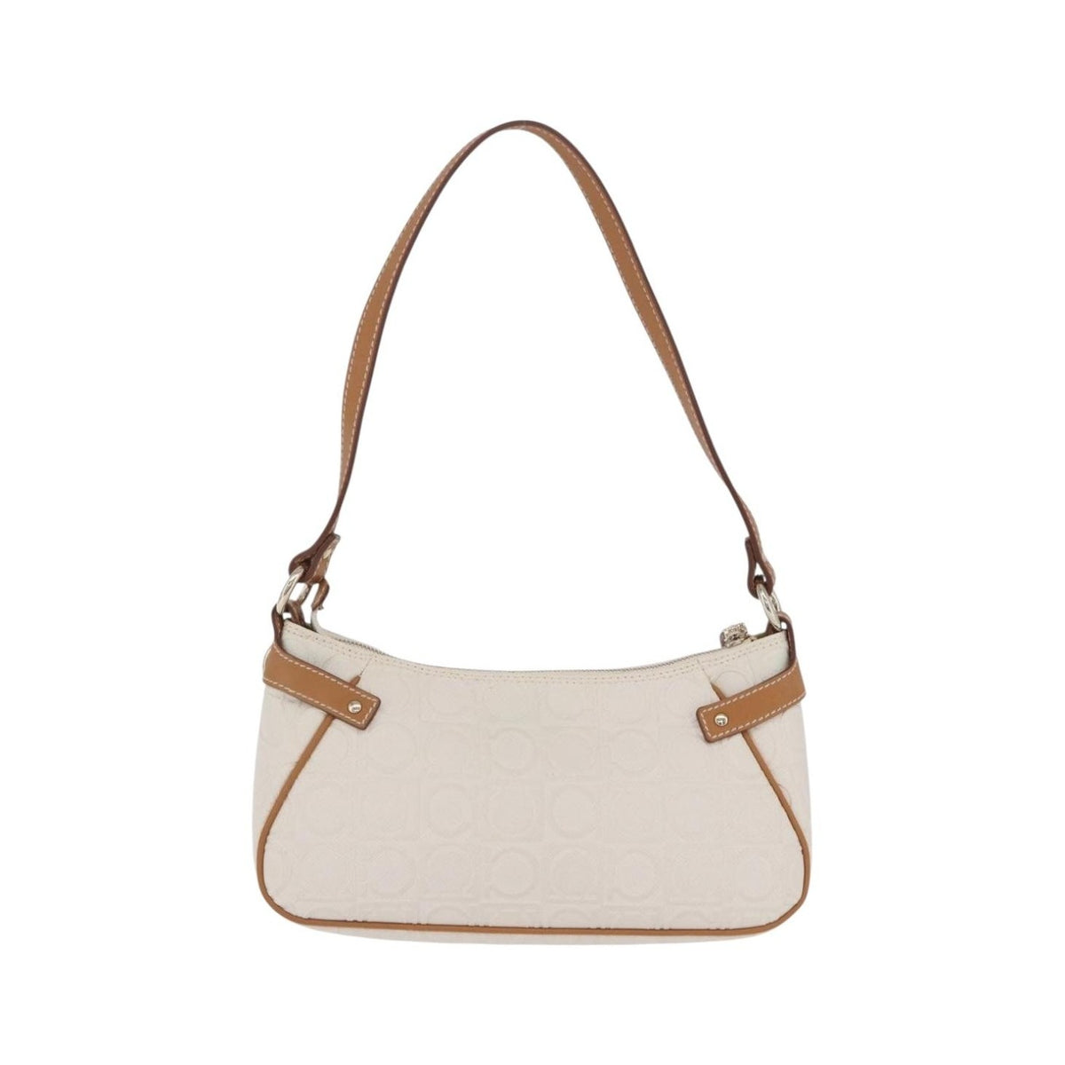 Salvatore Ferragamo Gancini Canvas and Leather, White, Canvas, Clutch