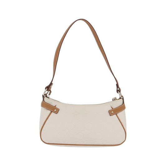 Salvatore Ferragamo Gancini Canvas and Leather, White, Canvas, Clutch