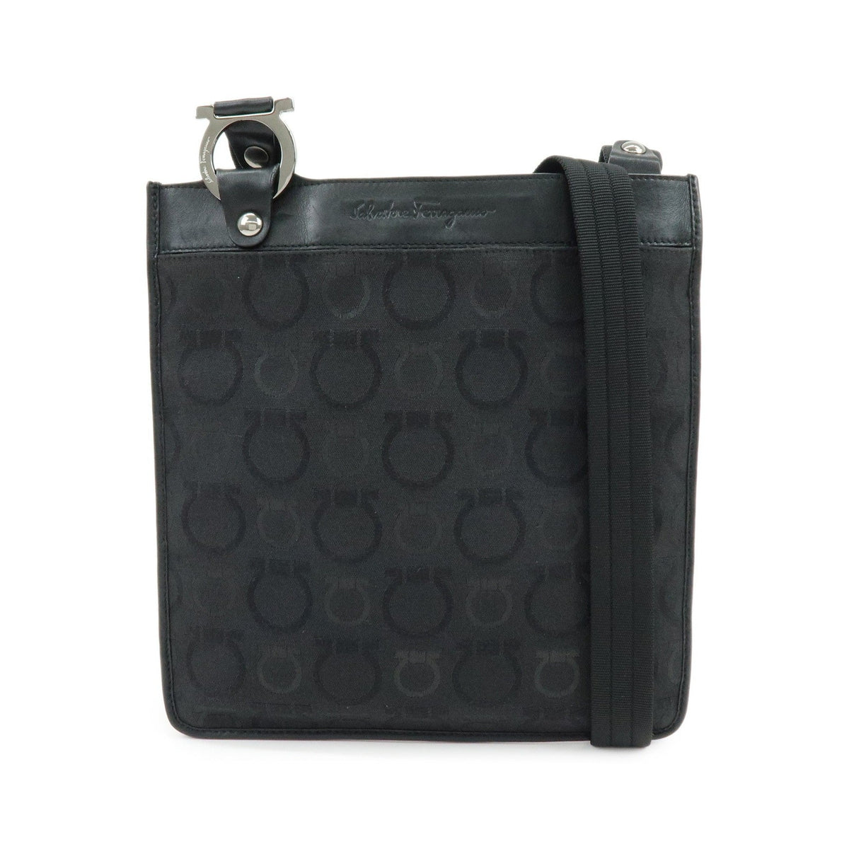 Salvatore Ferragamo Gancini Canvas and Leather, Black, Canvas, Crossbody Bag
