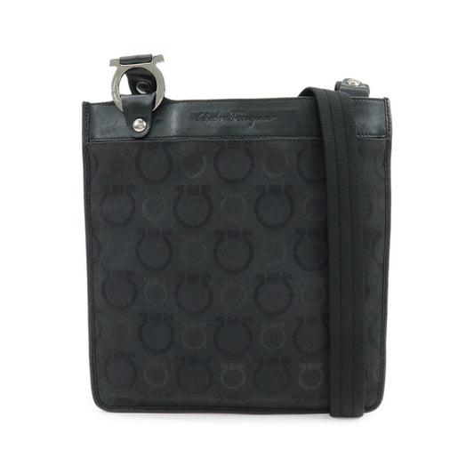 Salvatore Ferragamo Gancini Canvas and Leather, Black, Canvas, Crossbody Bag
