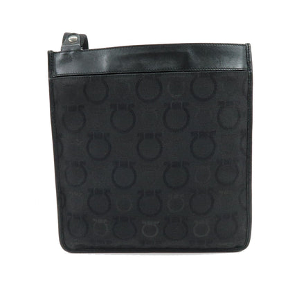 Salvatore Ferragamo Gancini Canvas and Leather, Black, Canvas, Crossbody Bag