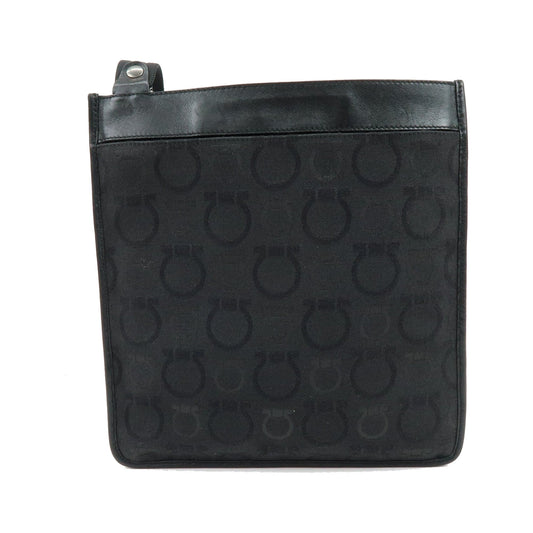 Salvatore Ferragamo Gancini Canvas and Leather, Black, Canvas, Crossbody Bag