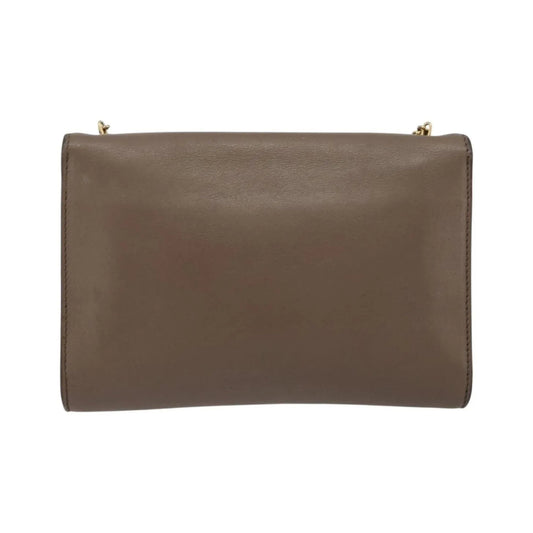 Salvatore Ferragamo Gancini Chain Leather, Gray, Leather, Shoulder Bag