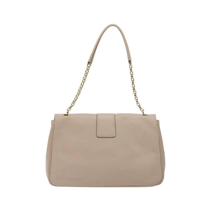 Salvatore Ferragamo Gancini Chain Leather, Beige, Leather, Shoulder Bag