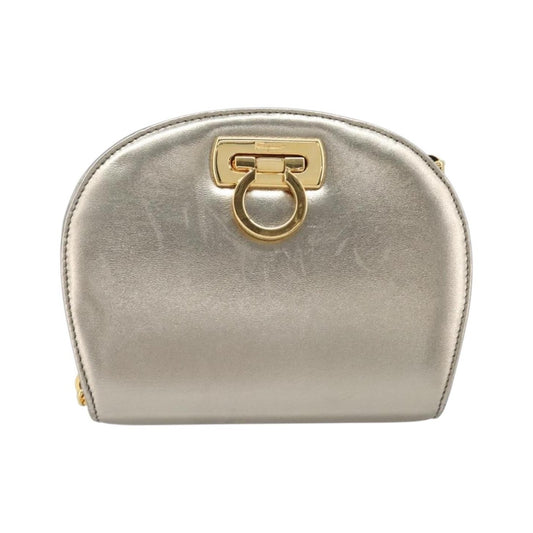 Salvatore Ferragamo Gancini Chain Leather, Gold, Leather, Shoulder Bag