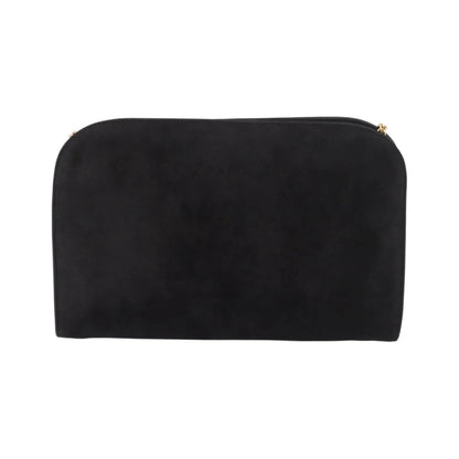 Salvatore Ferragamo Gancini Chain Suede, Black, Suede, Shoulder Bag