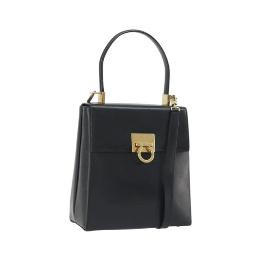 Salvatore Ferragamo Gancini Convertible Top Handle Leather, Black, Leather, Handbag