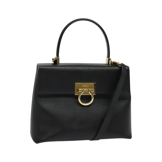 Salvatore Ferragamo Gancini Convertible Top Handle Leather, Black, Leather, Handbag
