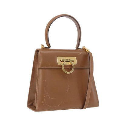 Salvatore Ferragamo Gancini Convertible Top Handle Leather, Brown, Leather, Handbag