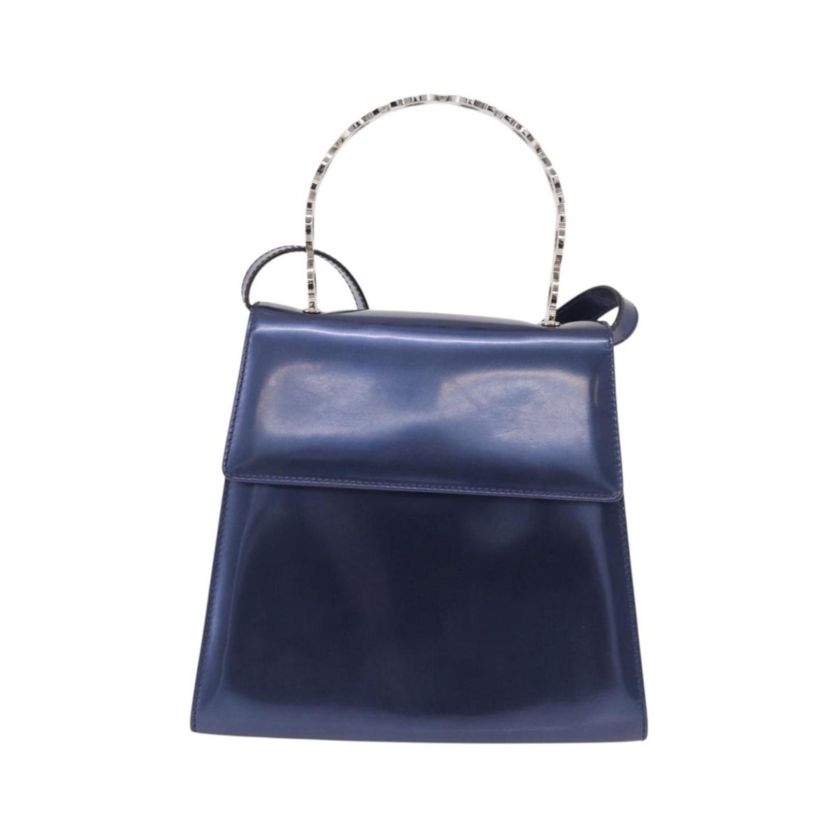 Salvatore Ferragamo Gancini Envelope Top Handle Leather, Navy, Patent Leather, Handbag